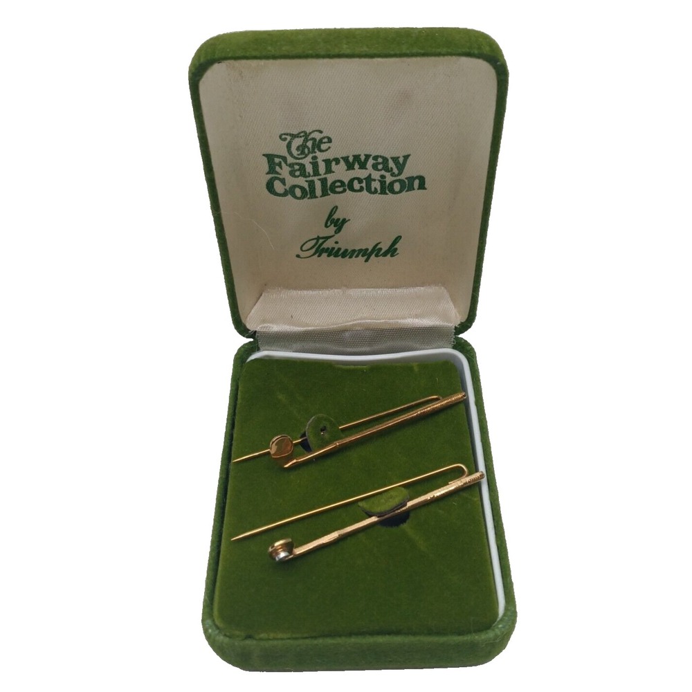 [2] VTG The‎ Fairway Collection by Triumph Golf Tie Pins, Gold Tone + Rhinestone